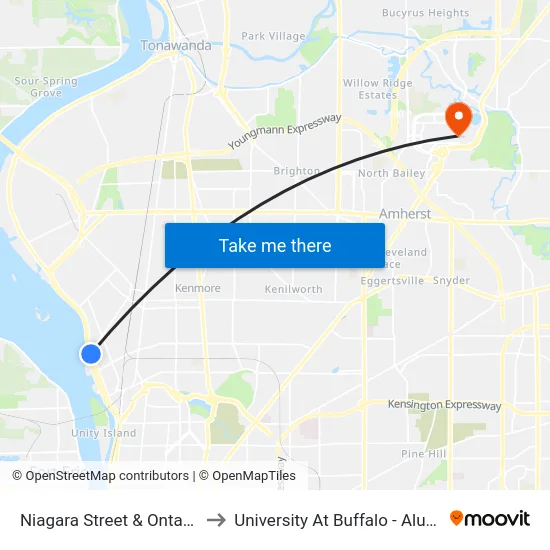 Niagara Street & Ontario Street to University At Buffalo - Alumni Arena map