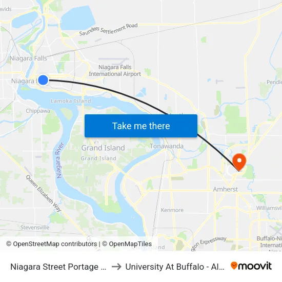 Niagara Street Portage Road West to University At Buffalo - Alumni Arena map