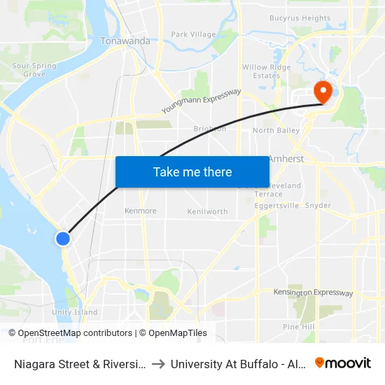 Niagara Street & Riverside Avenue to University At Buffalo - Alumni Arena map