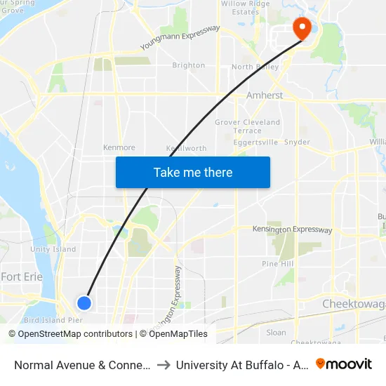 Normal Avenue & Connecticut Street to University At Buffalo - Alumni Arena map