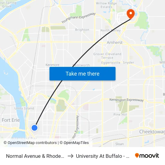Normal Avenue & Rhode Island Street to University At Buffalo - Alumni Arena map