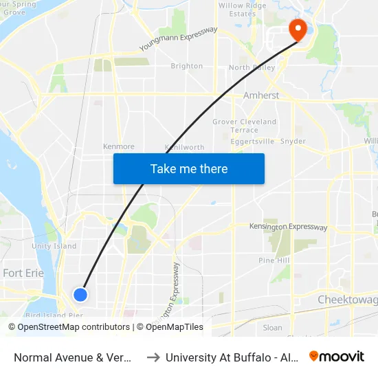 Normal Avenue & Vermont Street to University At Buffalo - Alumni Arena map