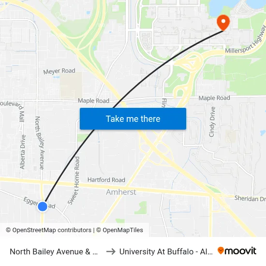 North Bailey Avenue & Eggert Road to University At Buffalo - Alumni Arena map