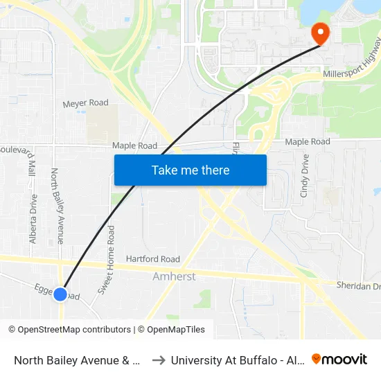 North Bailey Avenue & Eggert Road to University At Buffalo - Alumni Arena map