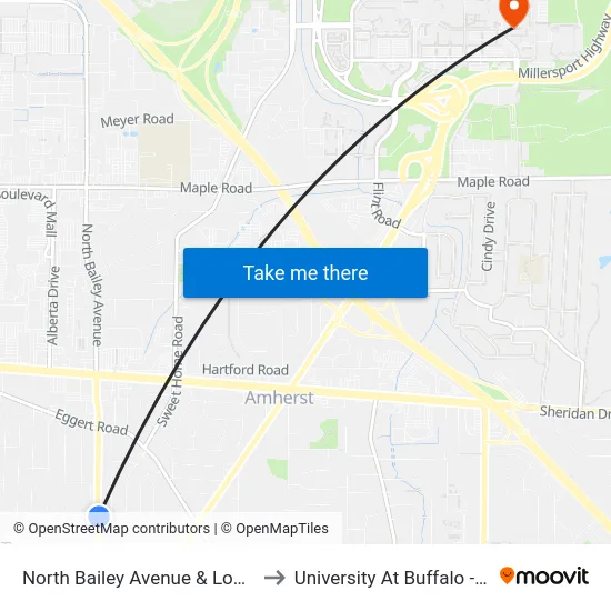North Bailey Avenue & Longmeadow Road to University At Buffalo - Alumni Arena map