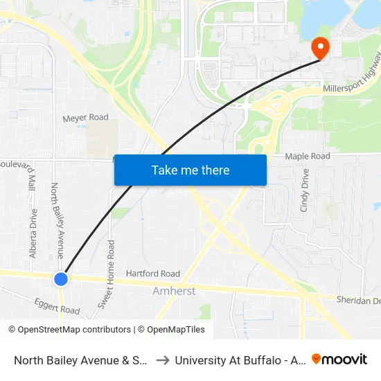 North Bailey Avenue & Sheridan Drive to University At Buffalo - Alumni Arena map