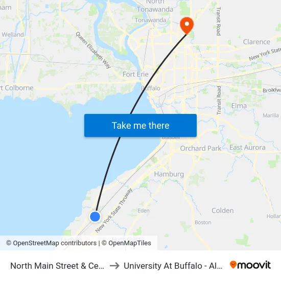 North Main Street & Center Street to University At Buffalo - Alumni Arena map
