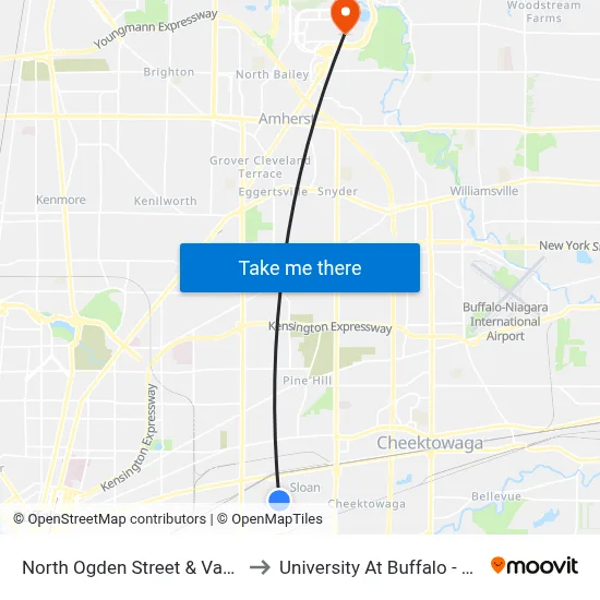 North Ogden Street & Vanderbilt Street to University At Buffalo - Alumni Arena map