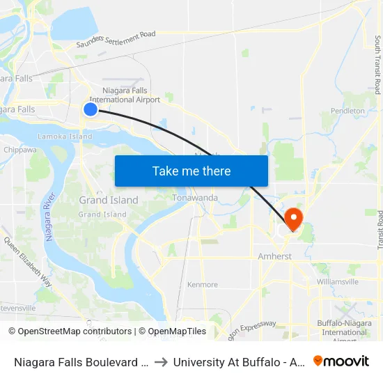 Niagara Falls Boulevard 72nd Street to University At Buffalo - Alumni Arena map