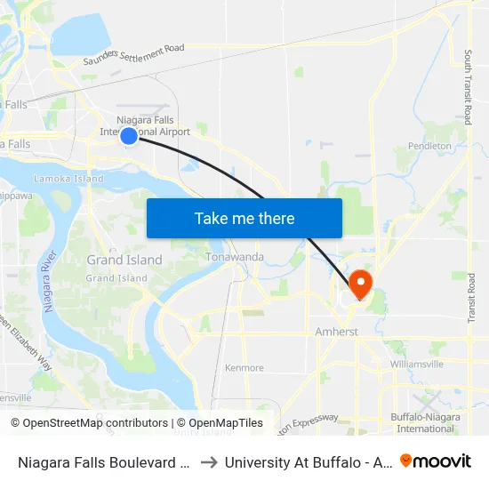 Niagara Falls Boulevard & 89th Street to University At Buffalo - Alumni Arena map