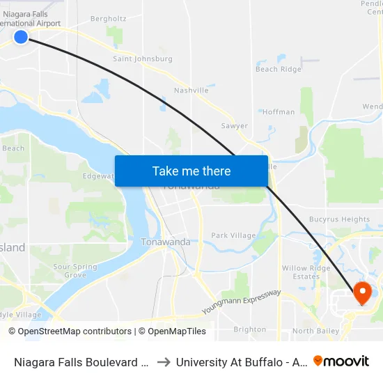 Niagara Falls Boulevard & 98th Street to University At Buffalo - Alumni Arena map