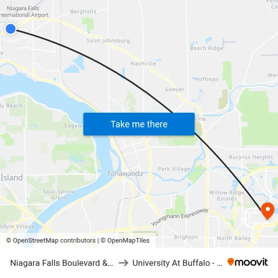 Niagara Falls Boulevard & Anthony Street to University At Buffalo - Alumni Arena map