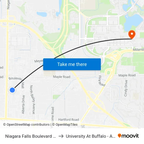 Niagara Falls Boulevard Boulevard M to University At Buffalo - Alumni Arena map