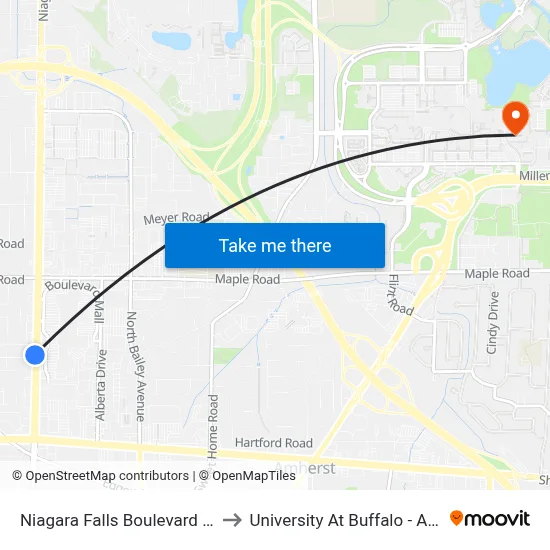 Niagara Falls Boulevard & Briarhurst to University At Buffalo - Alumni Arena map
