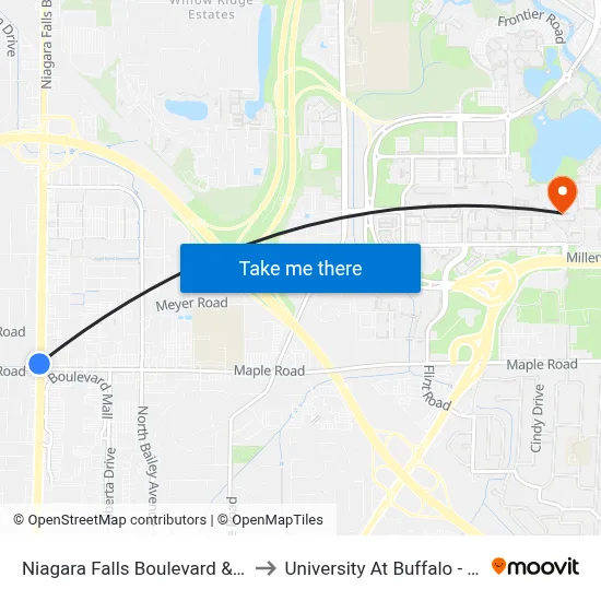 Niagara Falls Boulevard & Brighton Road to University At Buffalo - Alumni Arena map