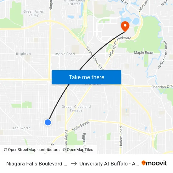 Niagara Falls Boulevard Cambridge B to University At Buffalo - Alumni Arena map