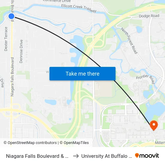 Niagara Falls Boulevard & Ellicott Creek Road to University At Buffalo - Alumni Arena map