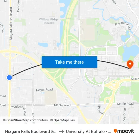 Niagara Falls Boulevard & Glenalby Road to University At Buffalo - Alumni Arena map