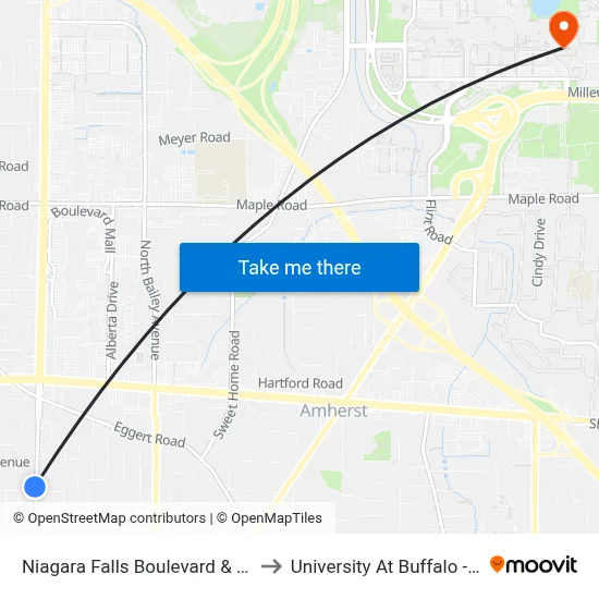 Niagara Falls Boulevard & Highland Avenue to University At Buffalo - Alumni Arena map