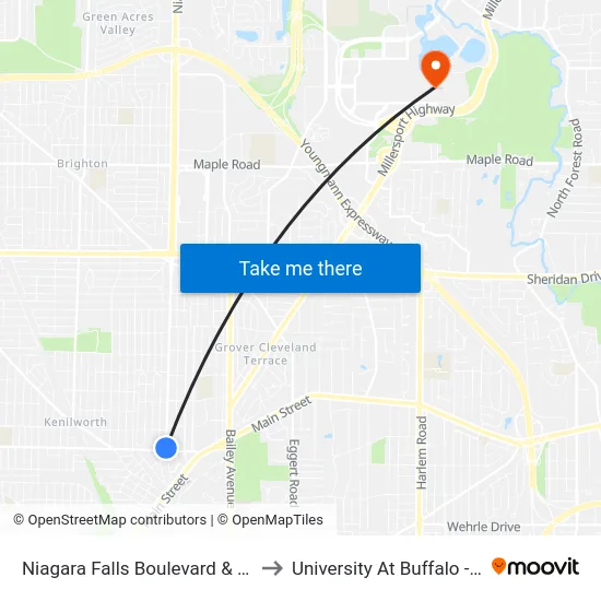 Niagara Falls Boulevard & Kenmore Avenue to University At Buffalo - Alumni Arena map