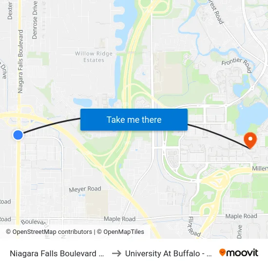 Niagara Falls Boulevard & Koenig Road to University At Buffalo - Alumni Arena map