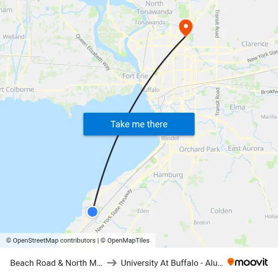 Beach Road & North Main Street to University At Buffalo - Alumni Arena map