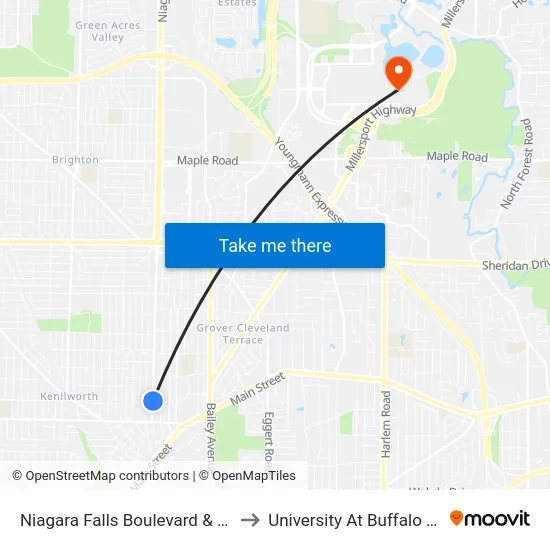Niagara Falls Boulevard & Princeton Avenue to University At Buffalo - Alumni Arena map
