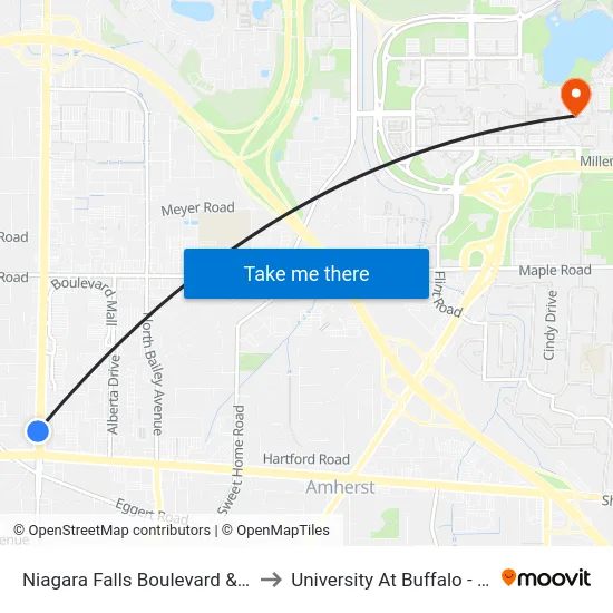 Niagara Falls Boulevard & Sheridan Drive to University At Buffalo - Alumni Arena map