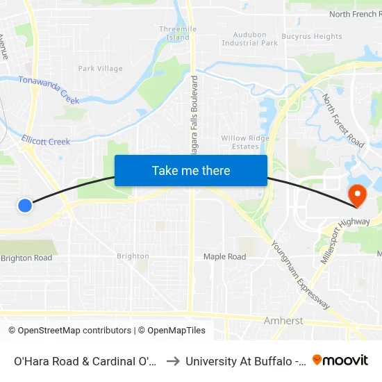 O'Hara Road & Cardinal O'Hara High School to University At Buffalo - Alumni Arena map