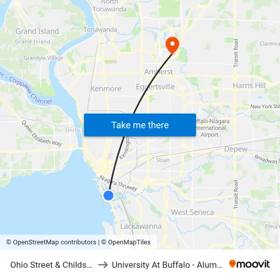 Ohio Street & Childs Street to University At Buffalo - Alumni Arena map