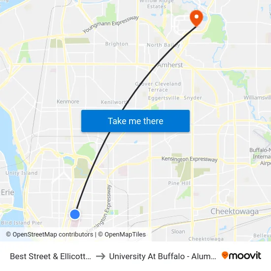 Best Street & Ellicott Street to University At Buffalo - Alumni Arena map