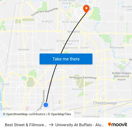 Best Street & Fillmore Avenue to University At Buffalo - Alumni Arena map