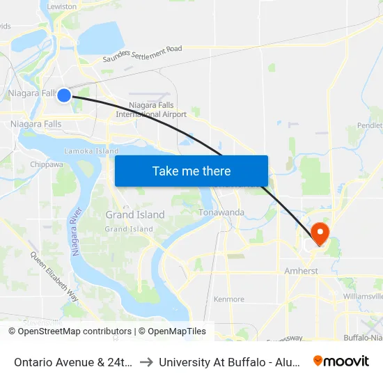 Ontario Avenue & 24th Street to University At Buffalo - Alumni Arena map