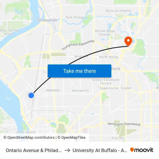 Ontario Avenue & Philadelphia Street to University At Buffalo - Alumni Arena map