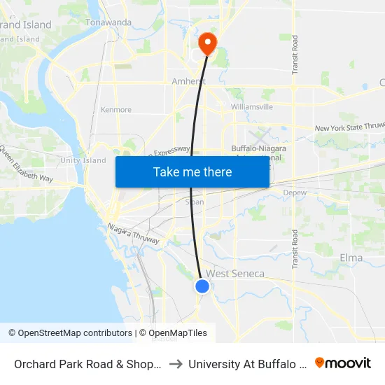Orchard Park Road & Shops/Wegmans Drive to University At Buffalo - Alumni Arena map