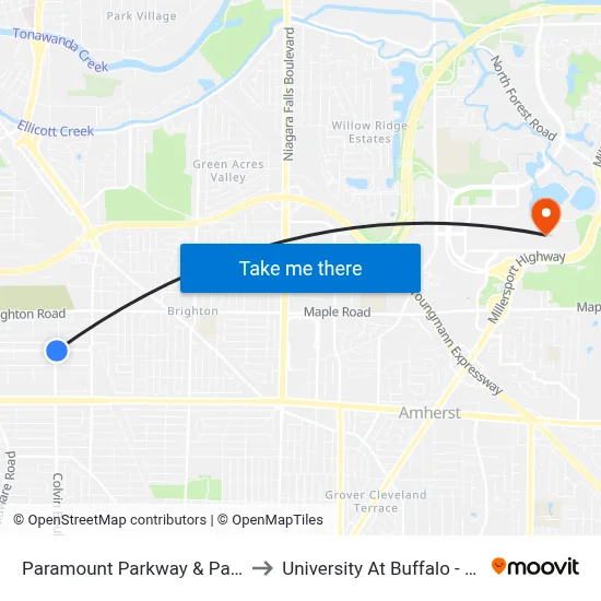Paramount Parkway & Paramount Loop to University At Buffalo - Alumni Arena map