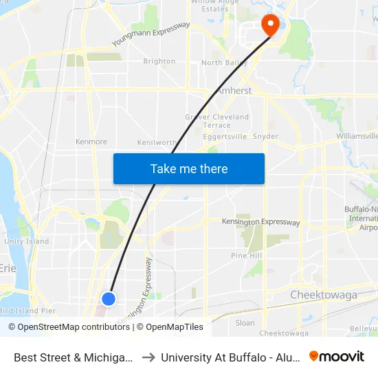 Best Street & Michigan Avenue to University At Buffalo - Alumni Arena map