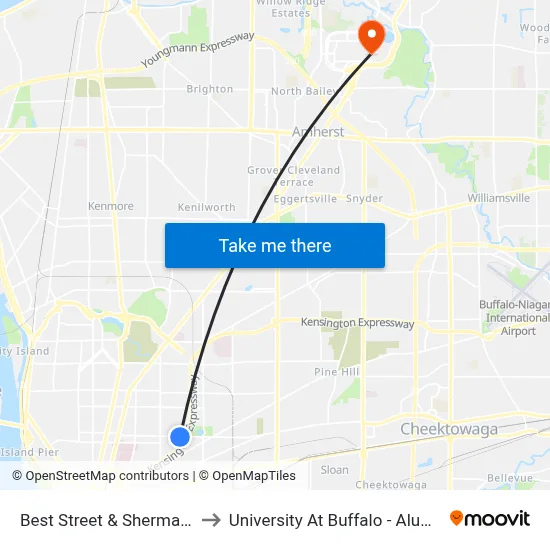 Best Street & Sherman Street to University At Buffalo - Alumni Arena map