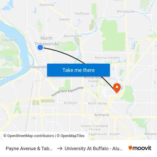 Payne Avenue & Taber Place to University At Buffalo - Alumni Arena map