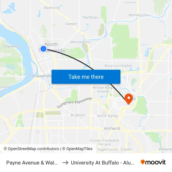 Payne Avenue & Walck Road to University At Buffalo - Alumni Arena map