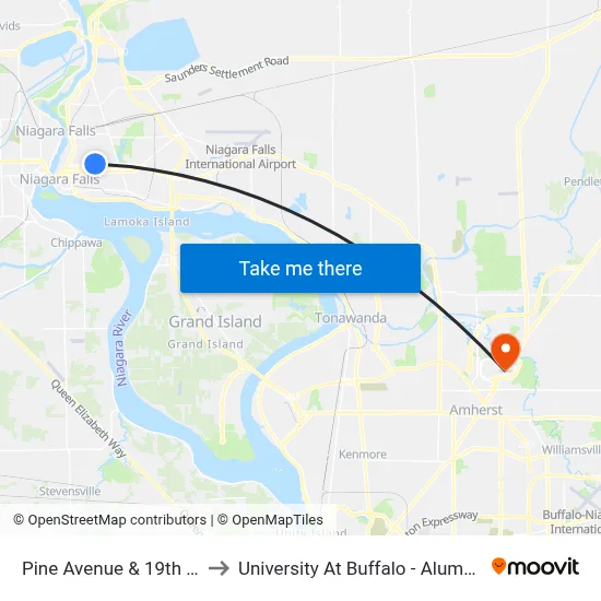 Pine Avenue & 19th Street to University At Buffalo - Alumni Arena map