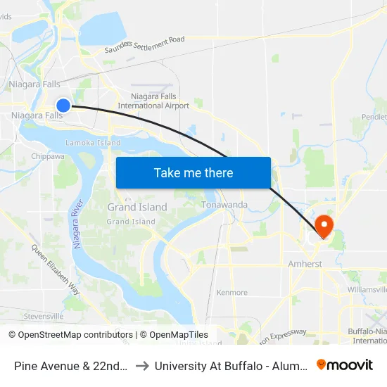 Pine Avenue & 22nd Street to University At Buffalo - Alumni Arena map