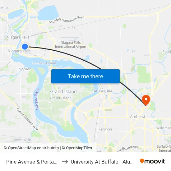 Pine Avenue & Portage Road to University At Buffalo - Alumni Arena map