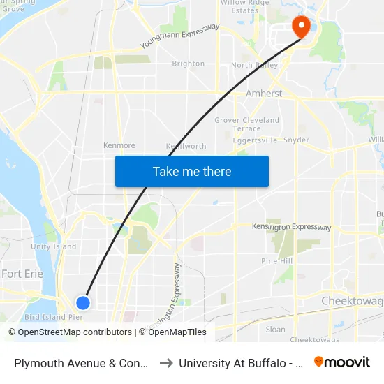 Plymouth Avenue & Connecticut Street to University At Buffalo - Alumni Arena map