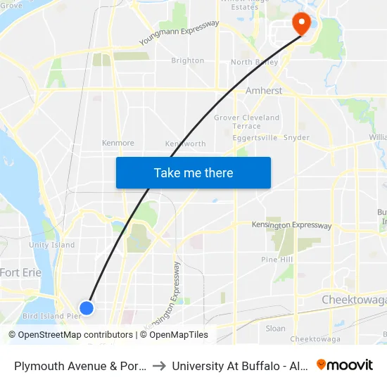 Plymouth Avenue & Porter Avenue to University At Buffalo - Alumni Arena map