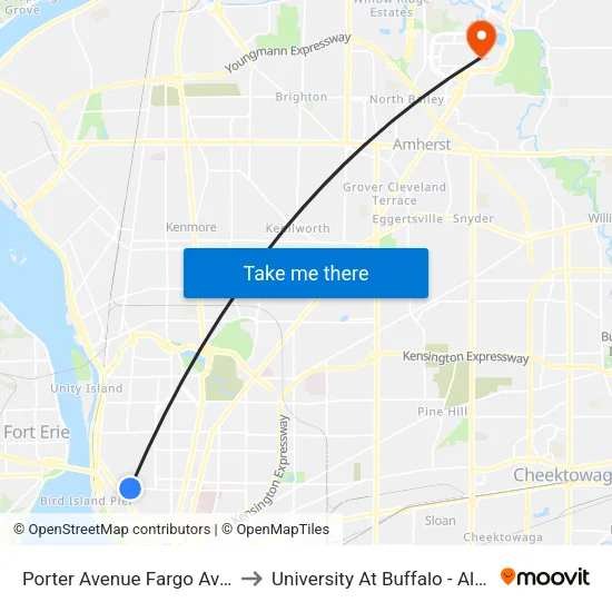 Porter Avenue & Fargo Avenue to University At Buffalo - Alumni Arena map