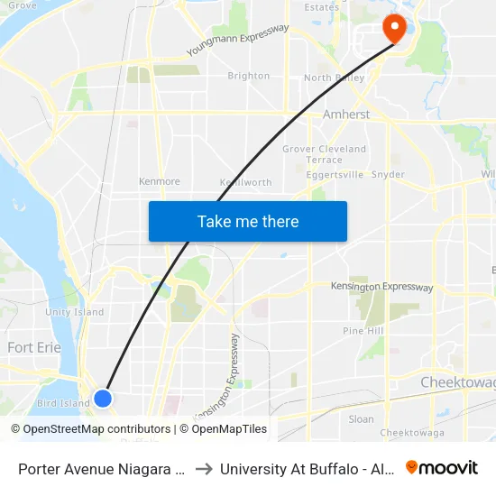Porter Avenue Niagara Street East to University At Buffalo - Alumni Arena map