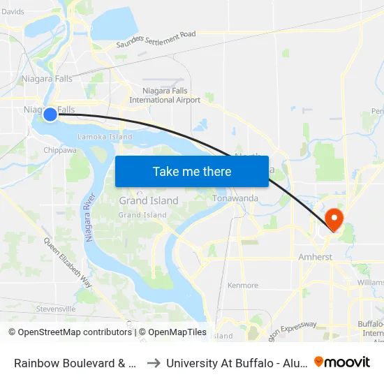 Rainbow Boulevard & 2nd Street to University At Buffalo - Alumni Arena map