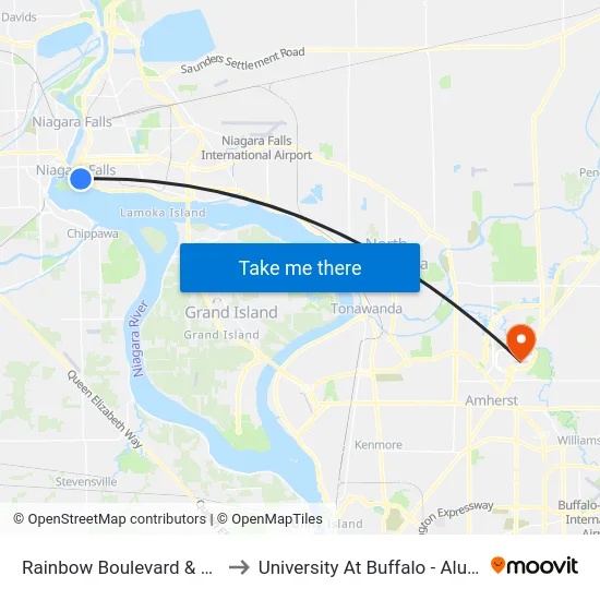 Rainbow Boulevard & 3rd Street to University At Buffalo - Alumni Arena map