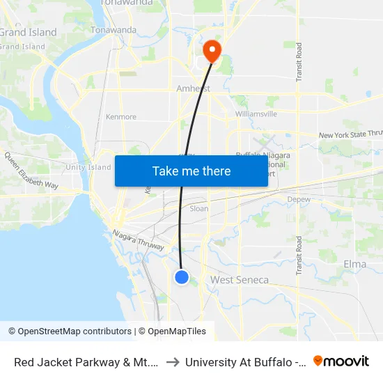 Red Jacket Parkway & Mt. Mercy Academy to University At Buffalo - Alumni Arena map